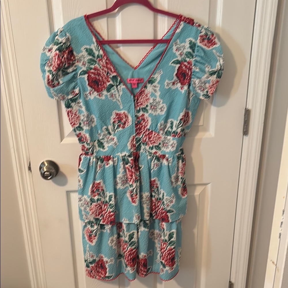 Betsey Johnson Pink Red Puff Sleeve Sundress